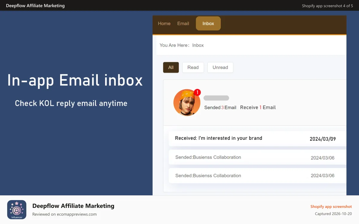 Deepflow Affiliate Marketing Shopify app screenshot: Shopify KOL marketing