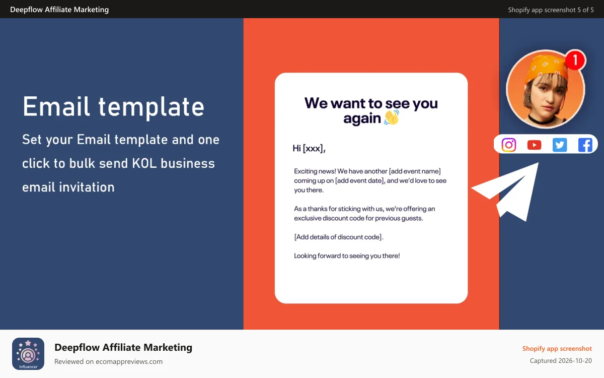 Deepflow Affiliate Marketing Shopify app screenshot: Shopify KOL marketing