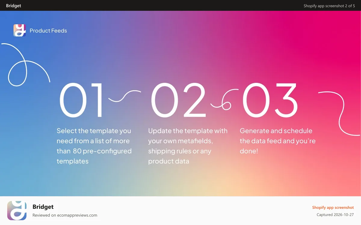 Bridget Shopify app screenshot: Create data feeds with ease