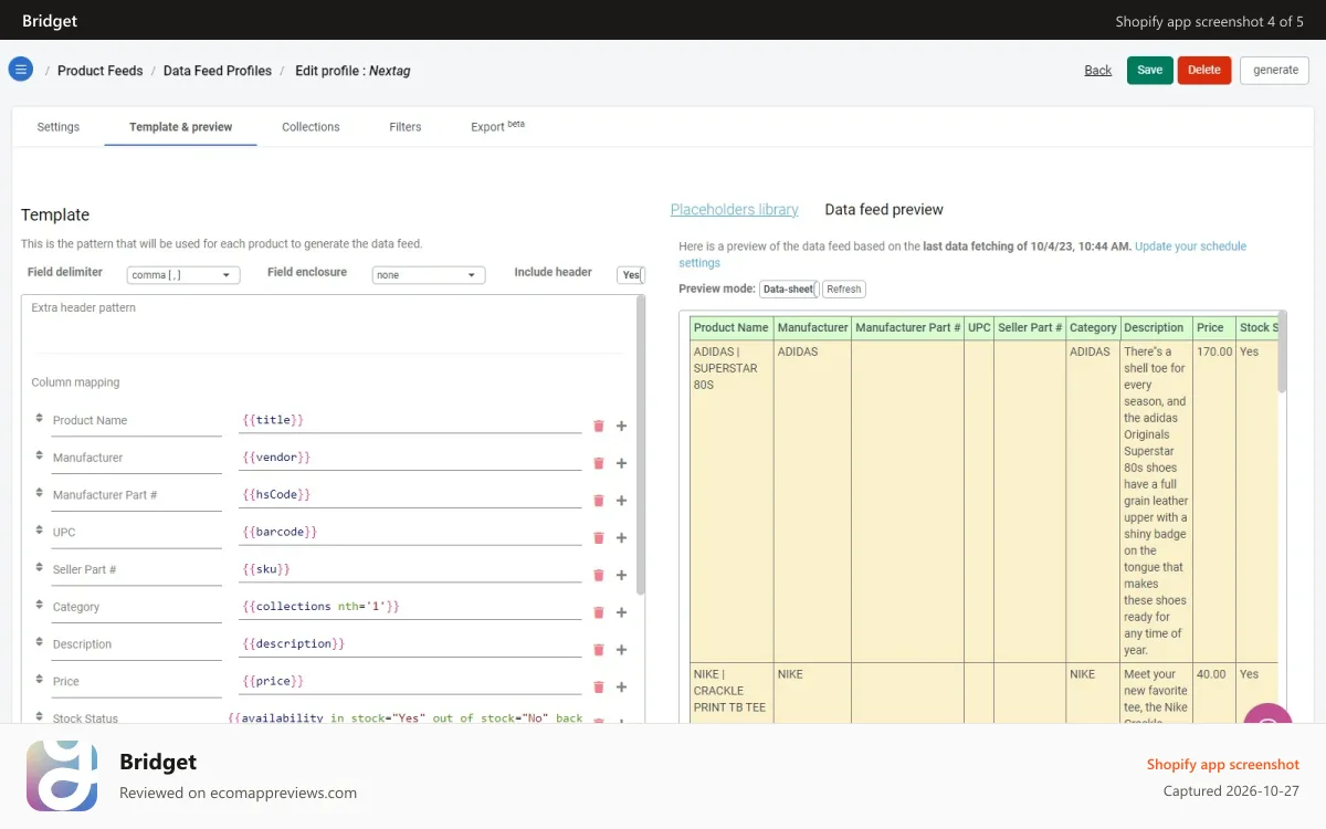 Bridget Shopify app screenshot: Preview in real time