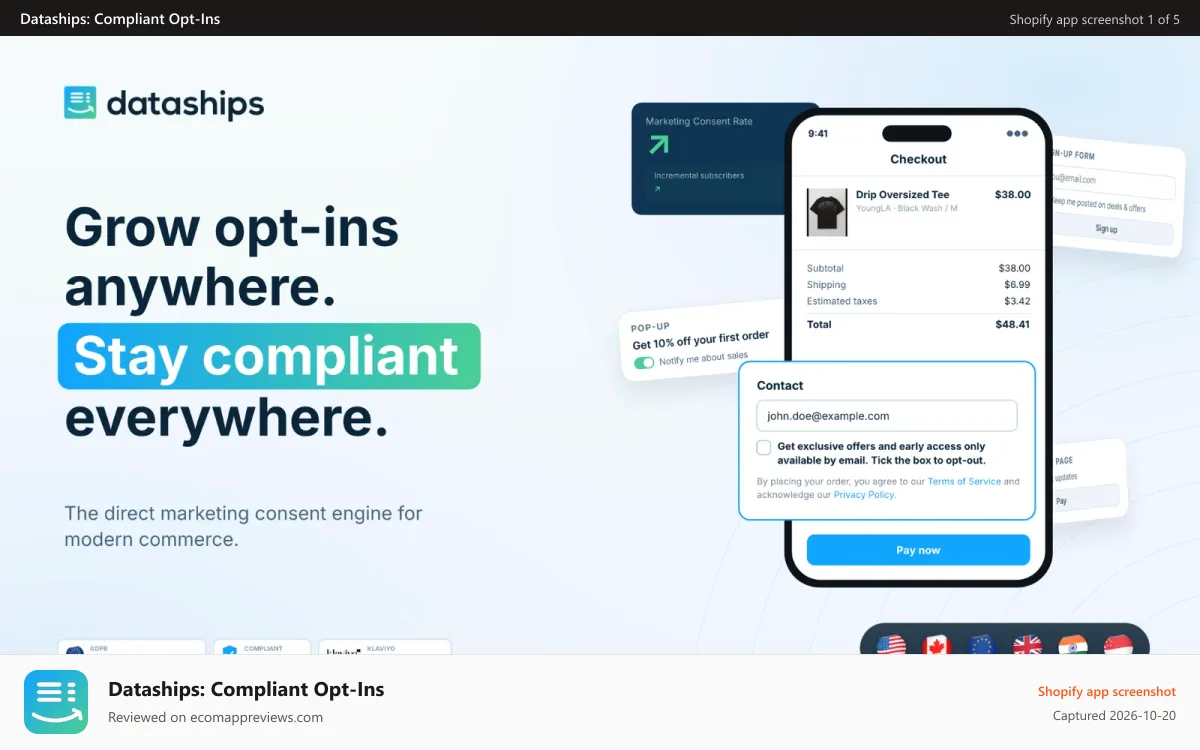 Dataships: Compliant Opt‑Ins Shopify app screenshot: Dataships: The Direct Marketing Consent Engine