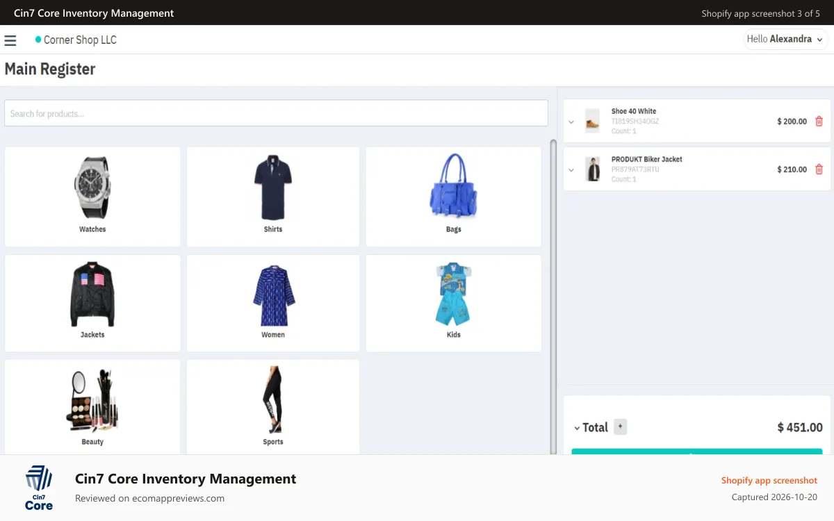 Cin7 Core Inventory Management Shopify app screenshot: Core POS