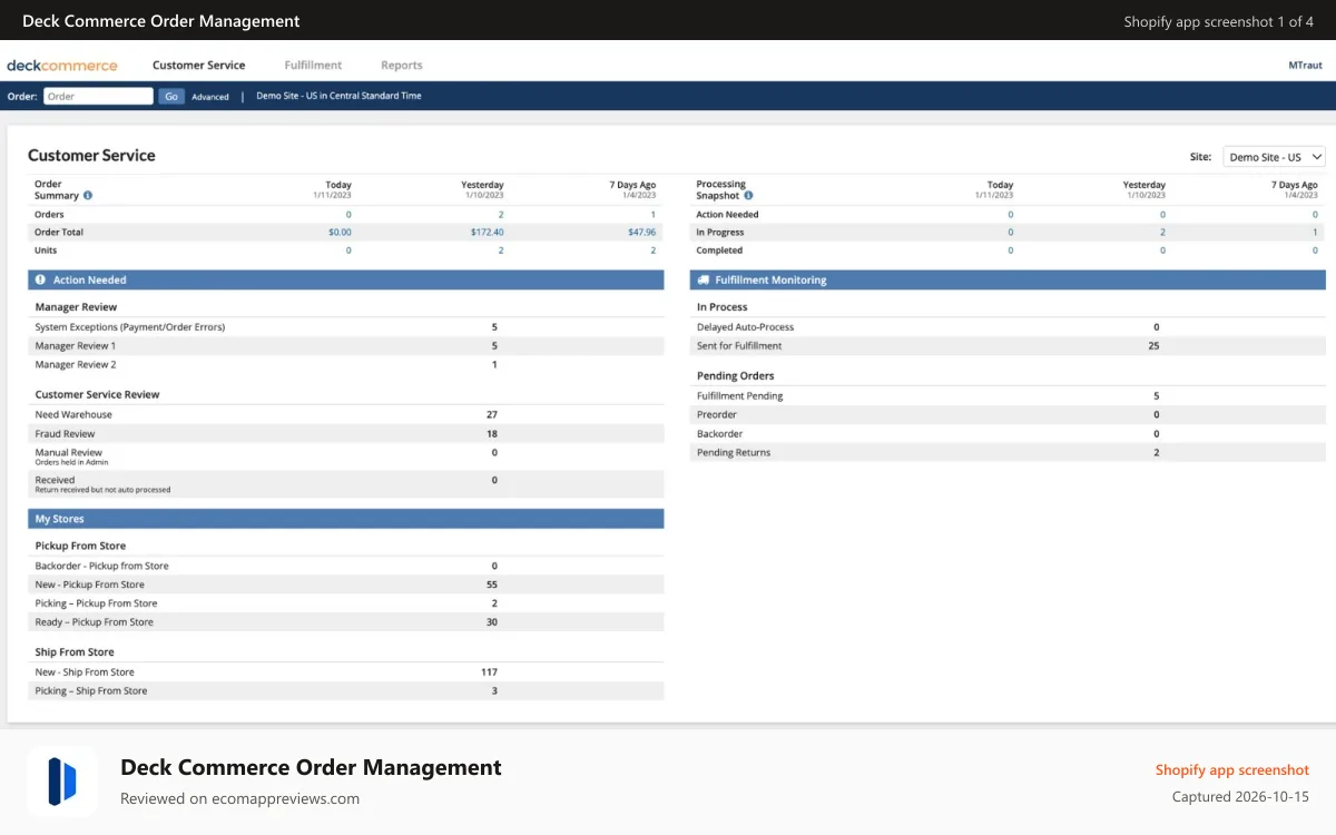 Deck Commerce Order Management Shopify app screenshot: Deck Commerce