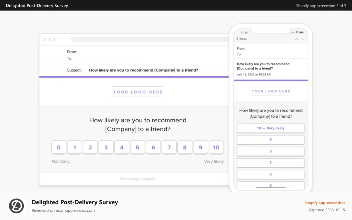 Delighted Post‑Delivery Survey Shopify app screenshot: Delighted Survey Customization