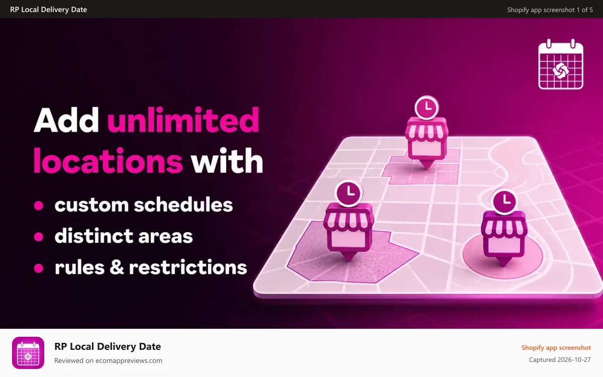 RP Local Delivery Date Shopify app screenshot: Add unlimited locations