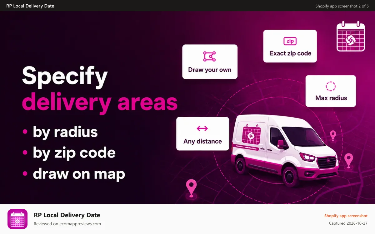 RP Local Delivery Date Shopify app screenshot: Specify delivery areas