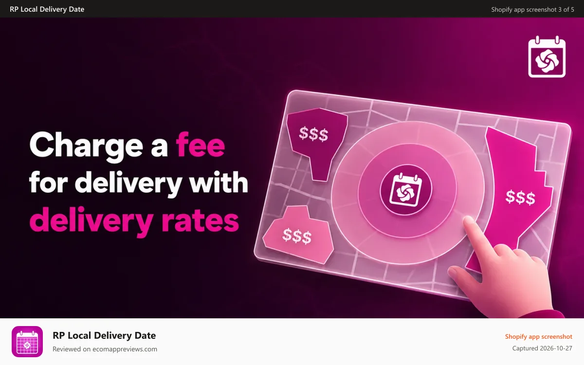 RP Local Delivery Date Shopify app screenshot: Charge a fee for delivery with delivery rates