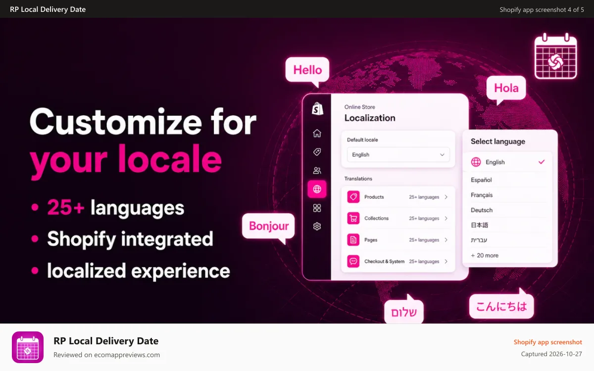 RP Local Delivery Date Shopify app screenshot: Multi Language Customization