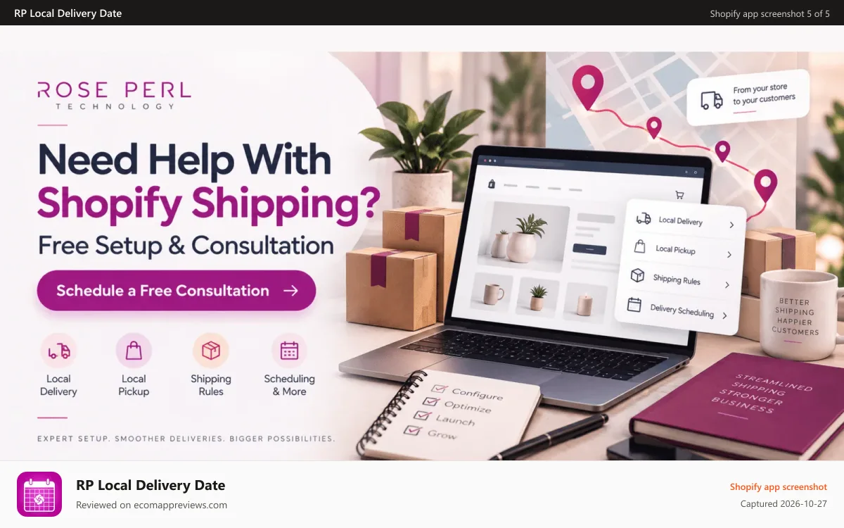 RP Local Delivery Date Shopify app screenshot: Free Consultation