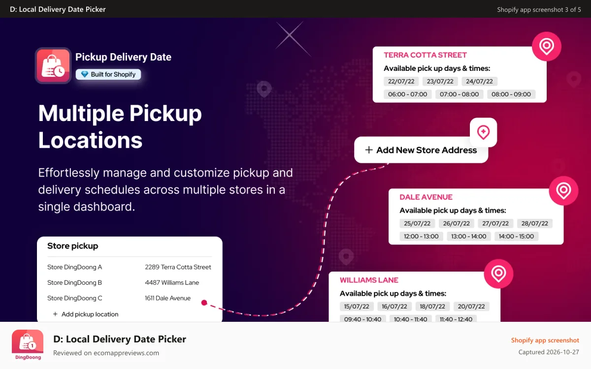 D: Local Delivery Date Picker Shopify app screenshot: Local delivery date, store pickup, and slot picker management