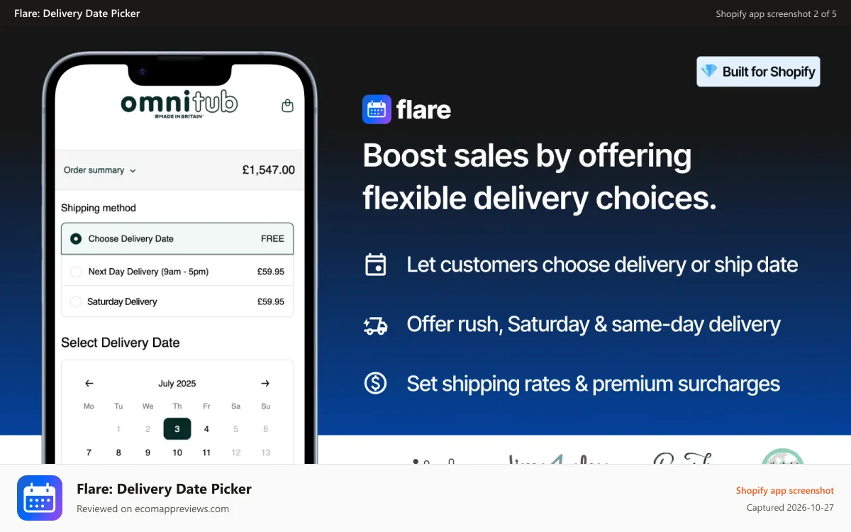 Flare: Delivery Date Picker Shopify app screenshot: Shopify shipping rates and delivery date rules by zone