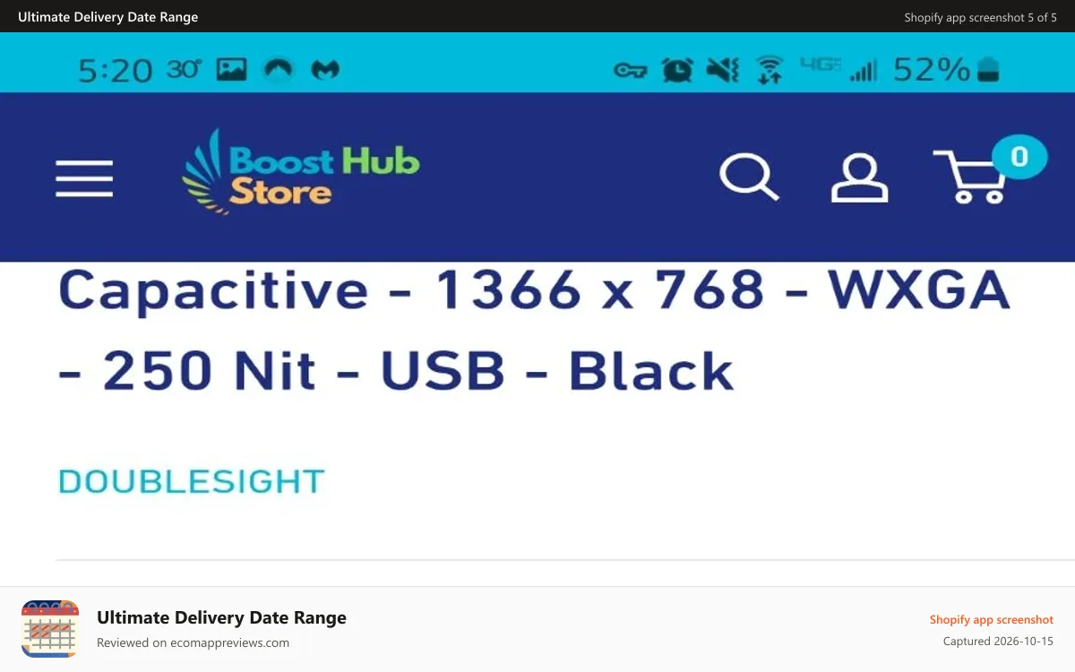 Ultimate Delivery Date Range Shopify app screenshot: mobile product page