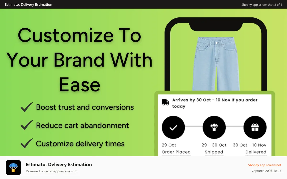 Estimato: Delivery Estimation Shopify app screenshot: Customize Estimato To Your Brand With Ease on Mobile