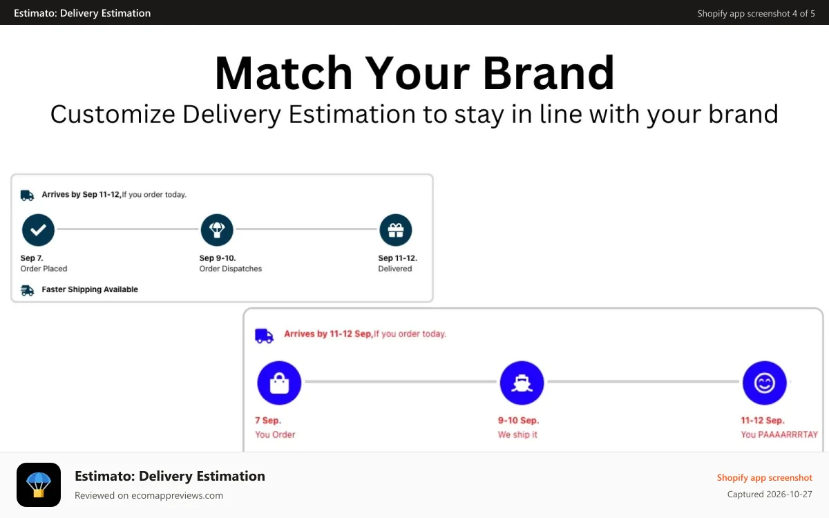 Estimato: Delivery Estimation Shopify app screenshot: Delivery Estimation appearance setting screen