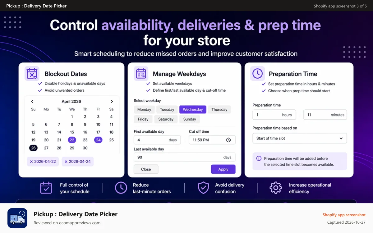 Pickup : Delivery Date Picker Shopify app screenshot: delivery-date-picker-3
