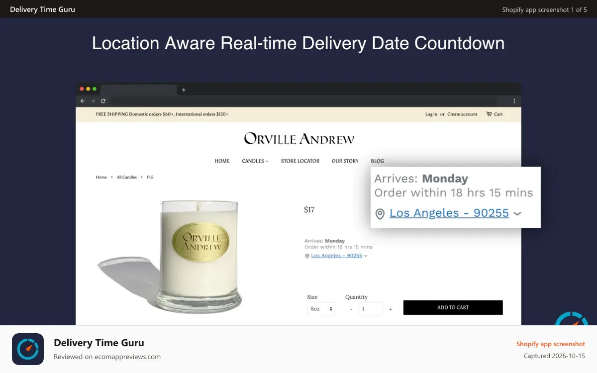 Delivery Time Guru Shopify app screenshot: Delivery Time Guru