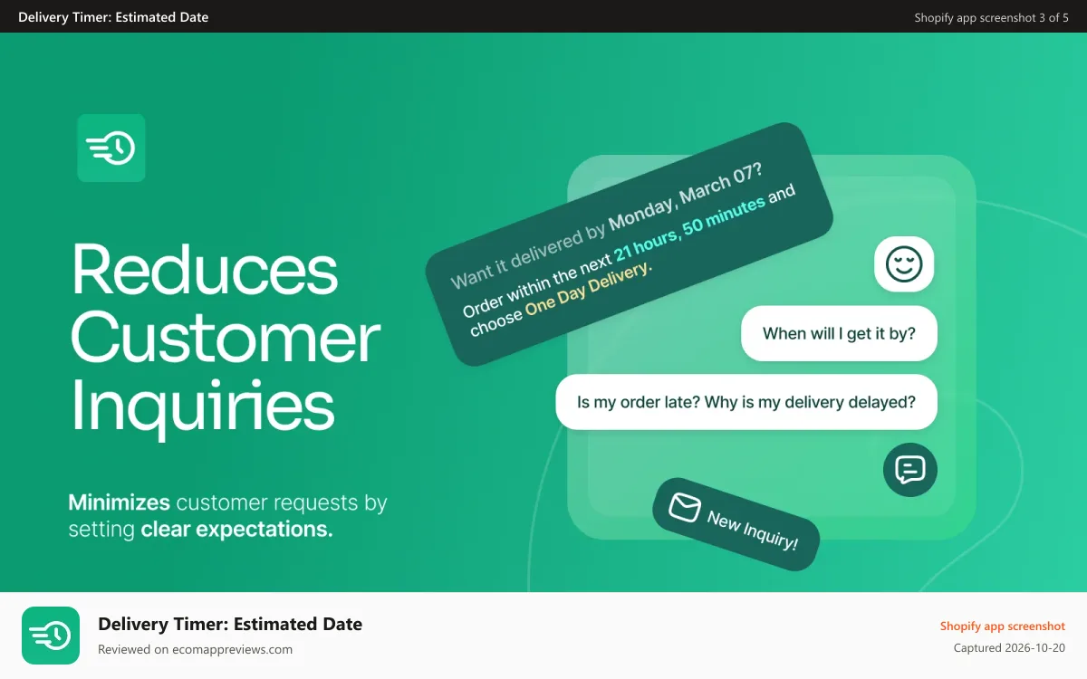 Delivery Timer: Estimated Date Shopify app screenshot: Reduce customer service