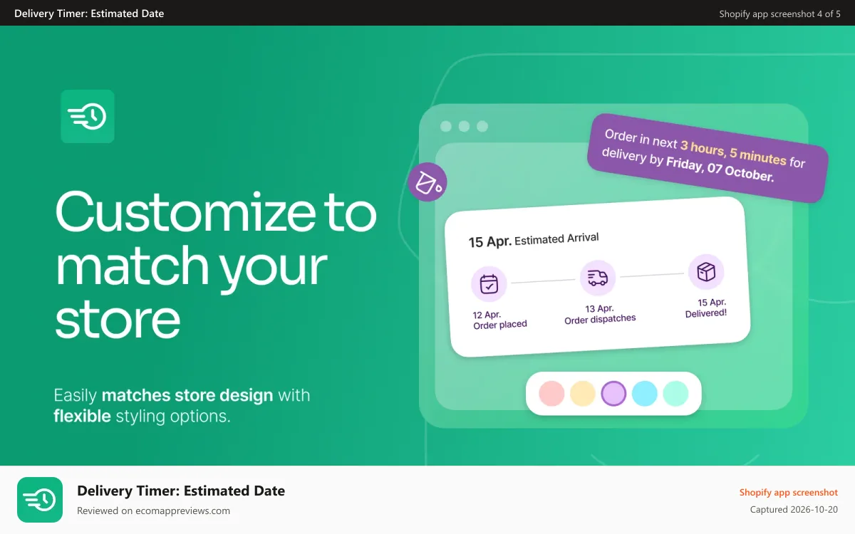 Delivery Timer: Estimated Date Shopify app screenshot: Match your store
