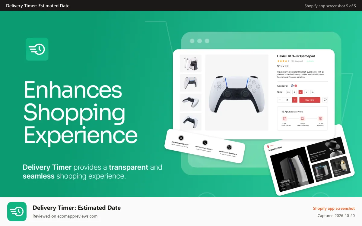 Delivery Timer: Estimated Date Shopify app screenshot: Estimated Delivery Date