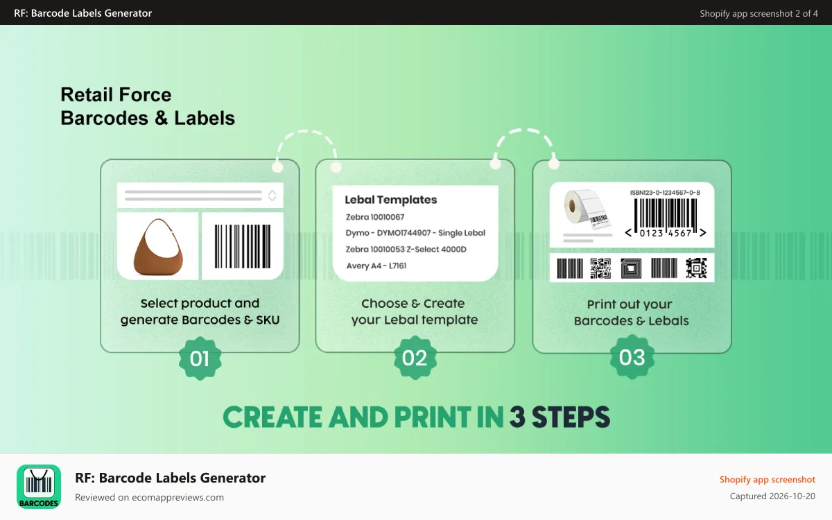 RF: Barcode Labels Generator Shopify app screenshot: barcode labels