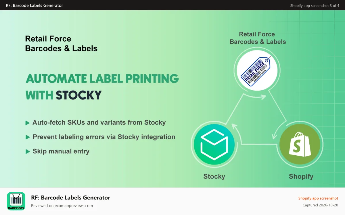 RF: Barcode Labels Generator Shopify app screenshot: Generation of barcode