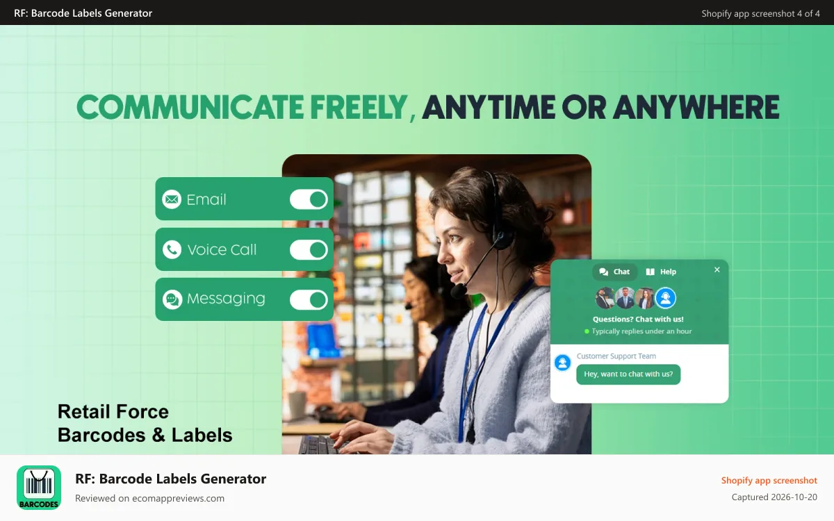 RF: Barcode Labels Generator Shopify app screenshot: Statistical view of your store