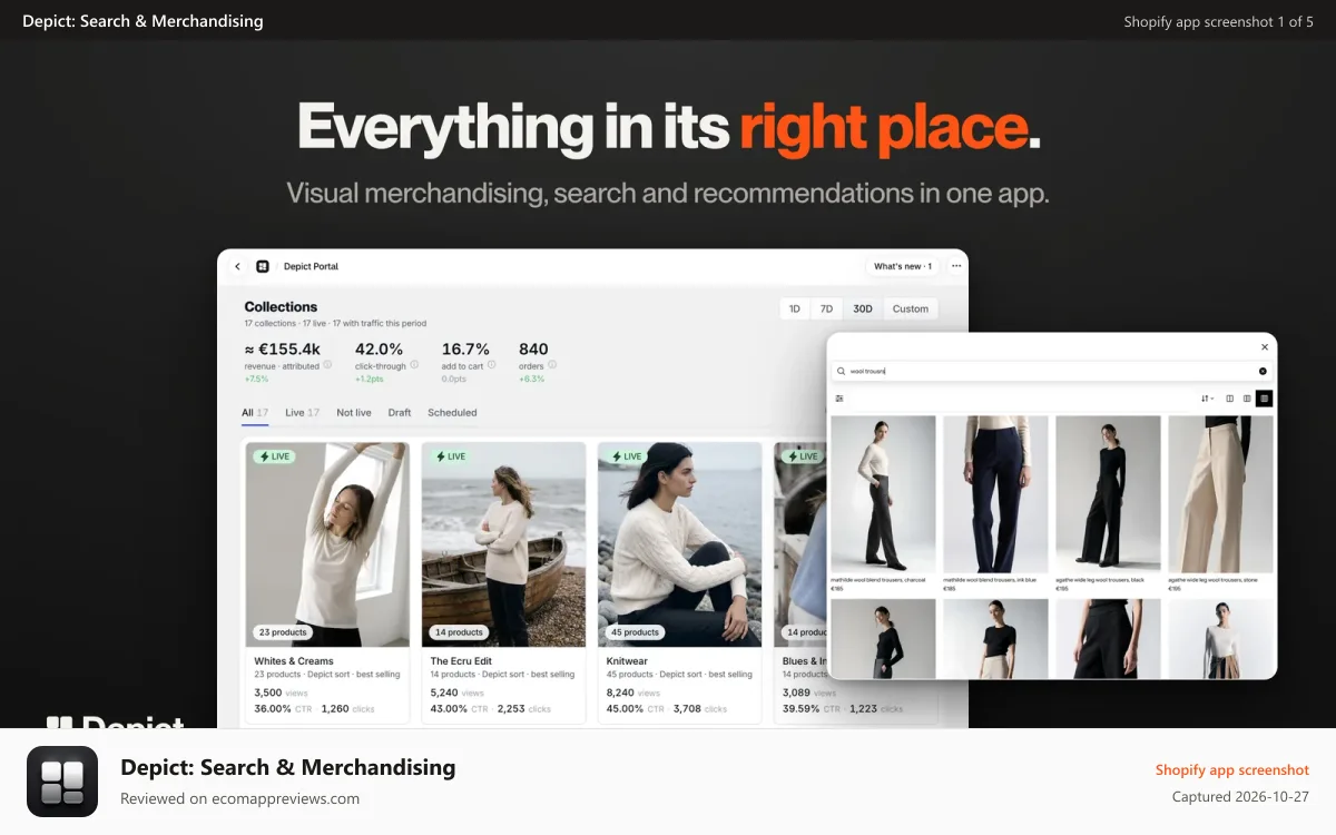 Depict: Search & Merchandising Shopify app screenshot: Everything in its right place.