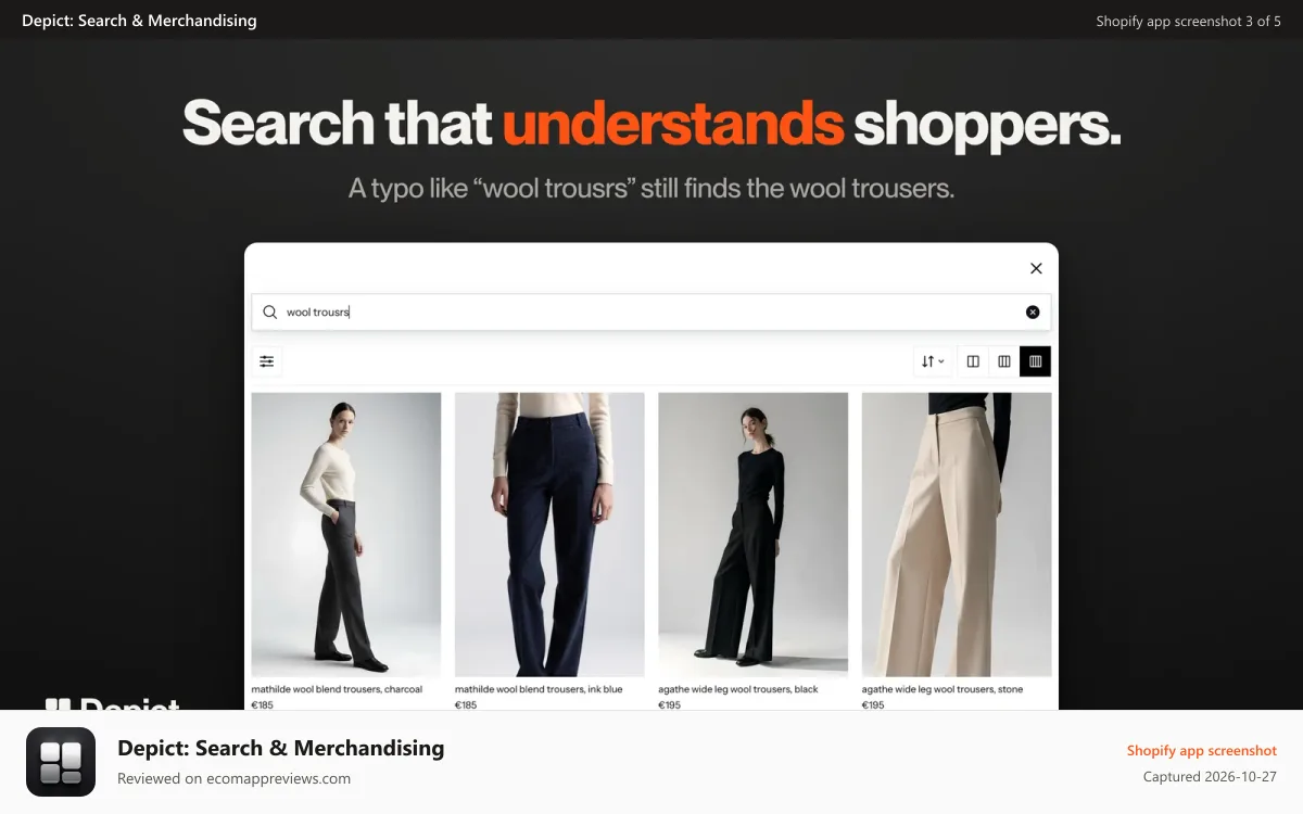 Depict: Search & Merchandising Shopify app screenshot: Search that understands shoppers.