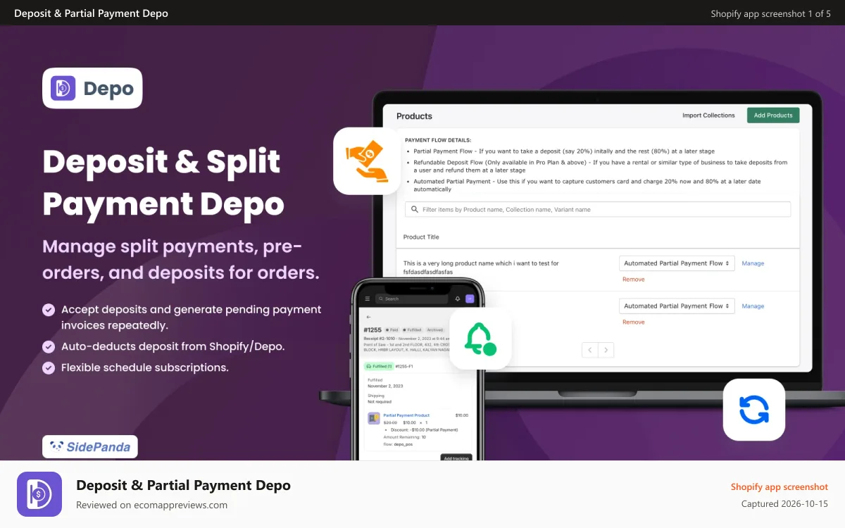 Deposit & Partial Payment Depo Shopify app screenshot: Depo Banner
