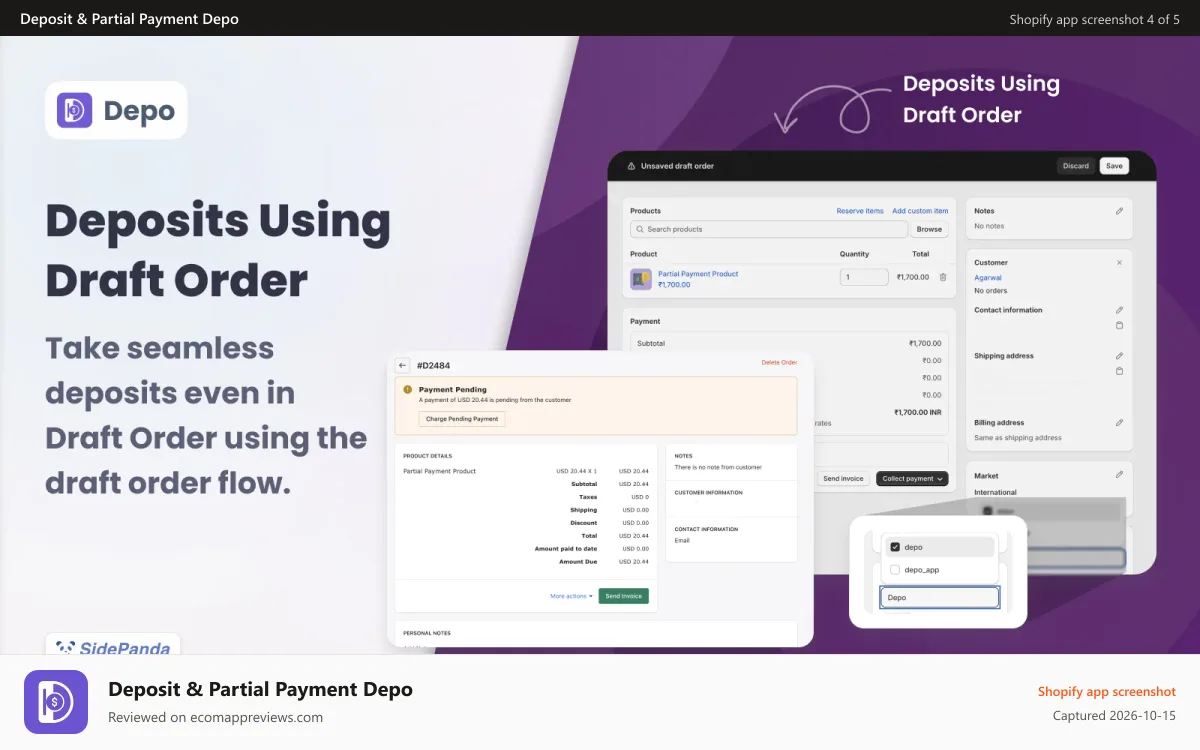 Deposit & Partial Payment Depo Shopify app screenshot: Order Timeline