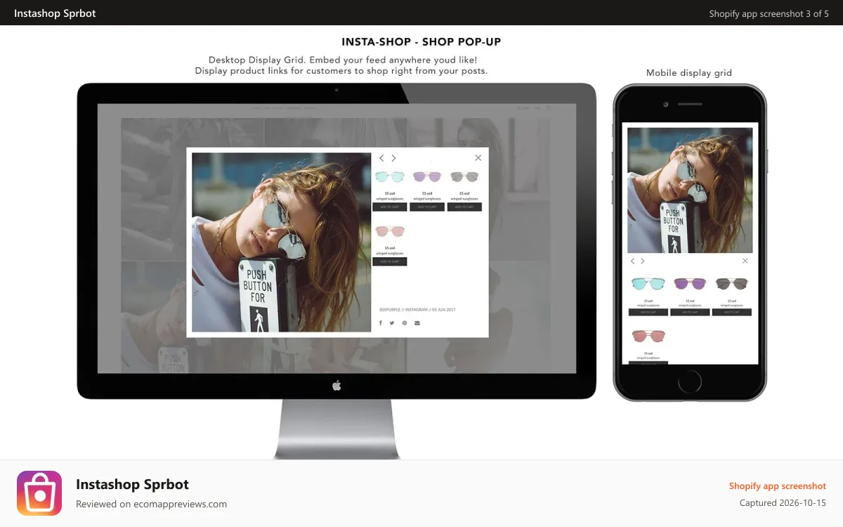 Instashop Sprbot Shopify app screenshot: Website Shop Feature