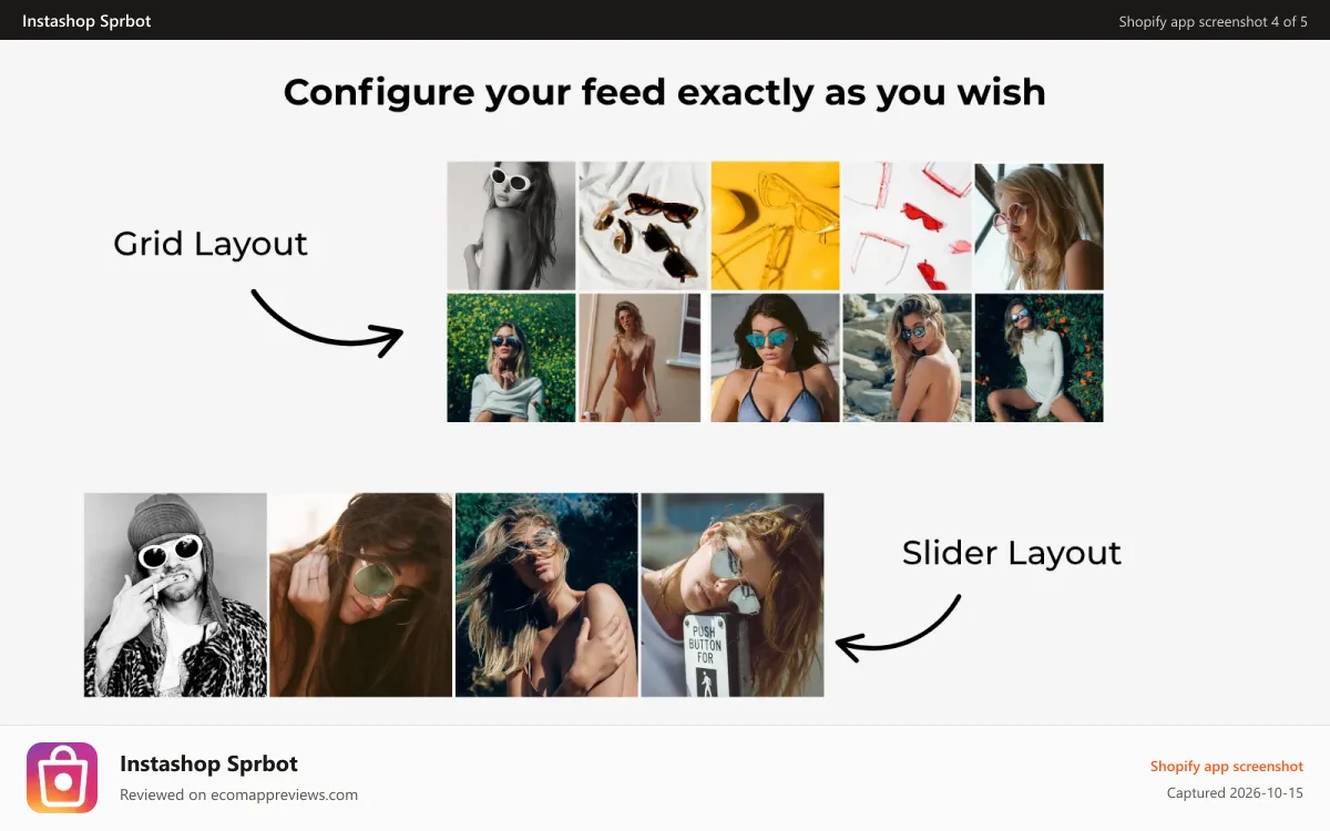 Instashop Sprbot Shopify app screenshot: InstaShop Layout
