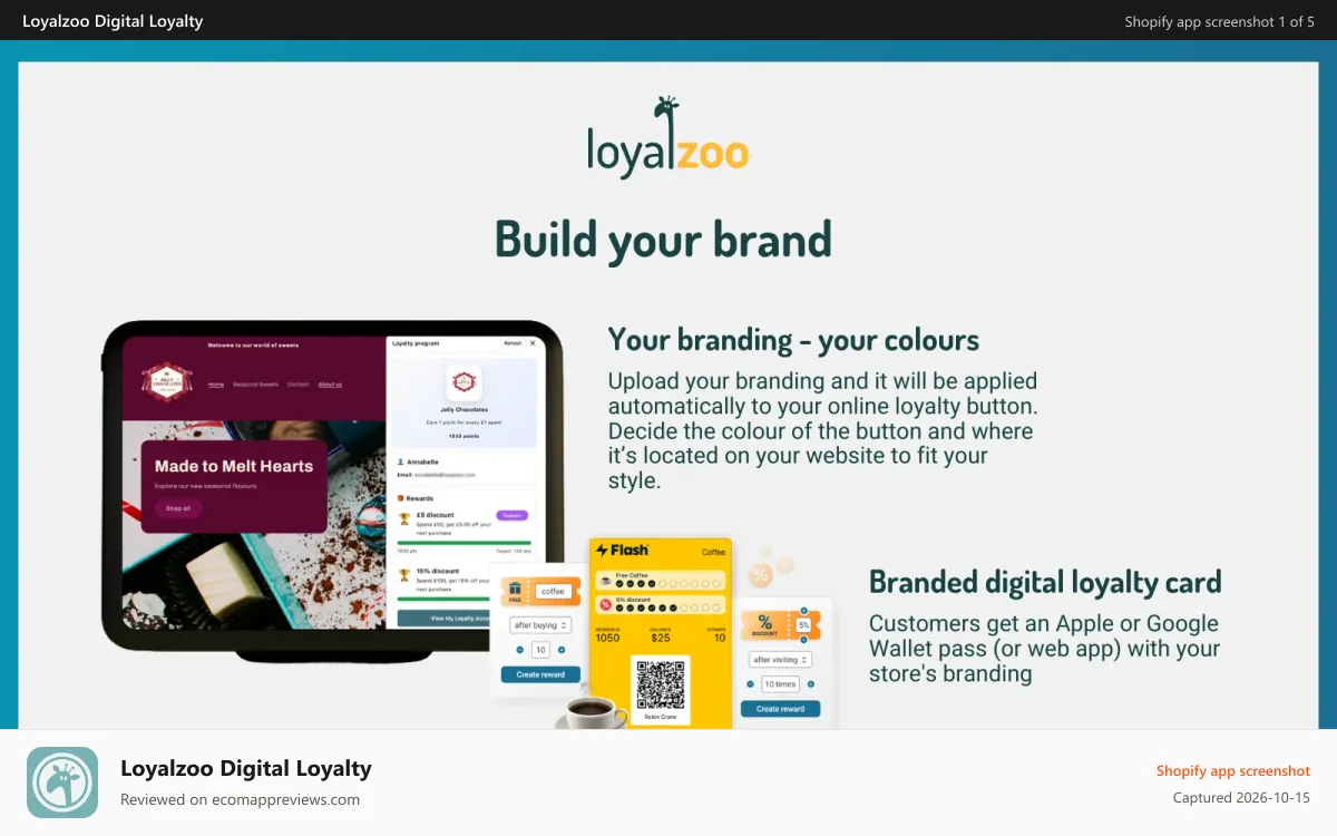Loyalzoo Digital Loyalty Shopify app screenshot: Apply your branding and colours