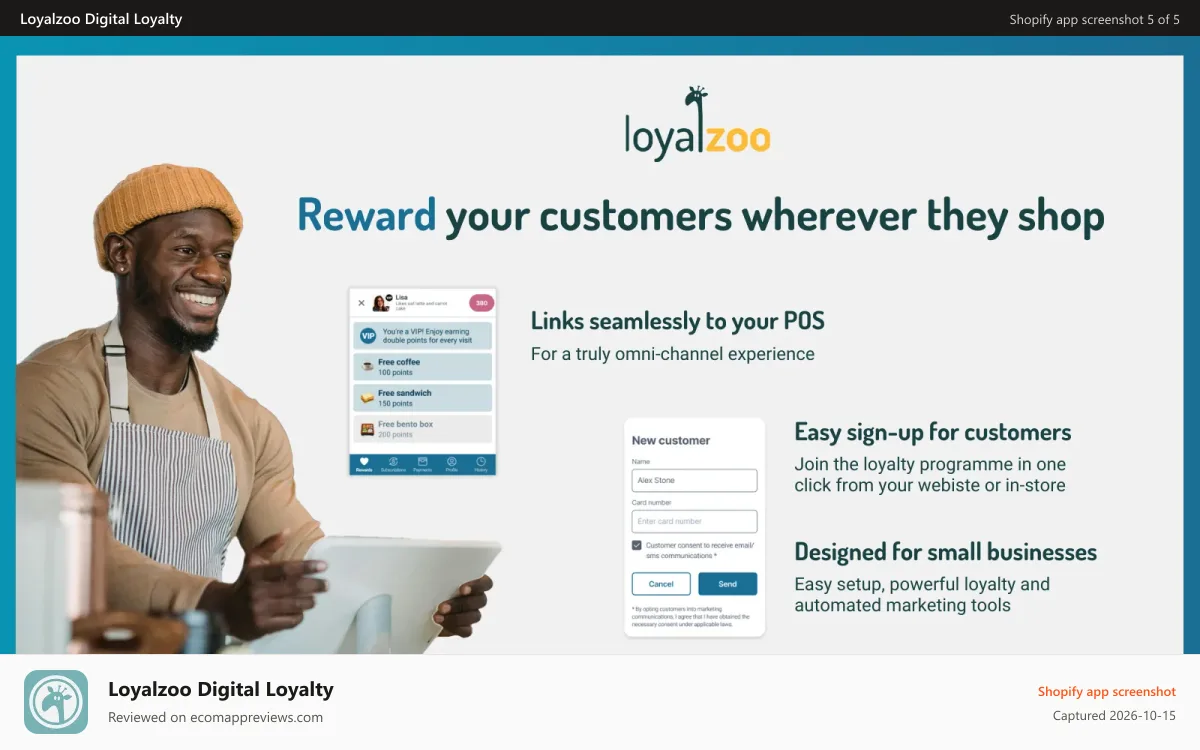 Loyalzoo Digital Loyalty Shopify app screenshot: Easy customer signup, designed for SMBs