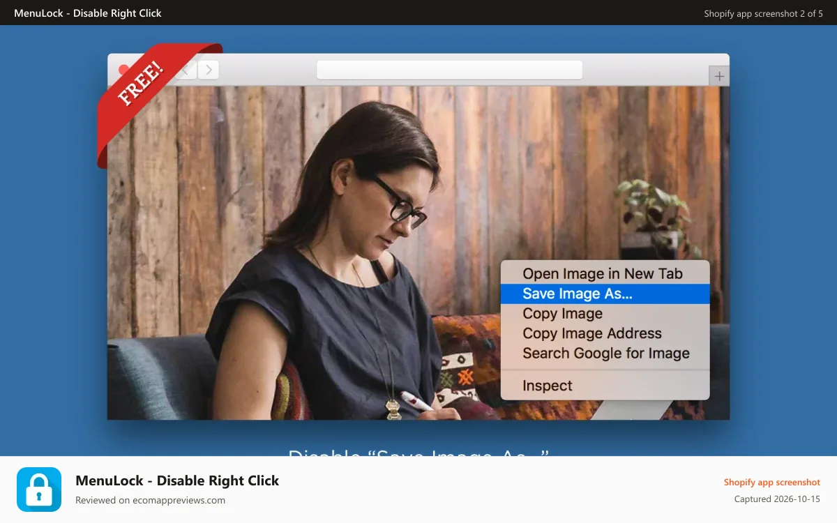 MenuLock ‑ Disable Right Click Shopify app screenshot: Disable "Save Image As..."