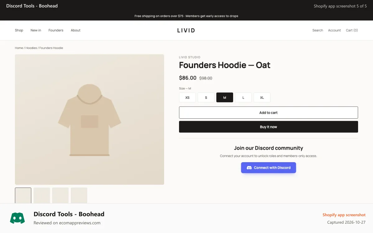 Discord Tools ‑ Boohead Shopify app screenshot: shoppers-connect-storefront