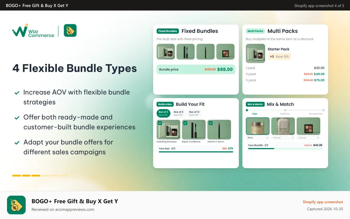BOGO+ Free Gift & Buy X Get Y Shopify app screenshot: Flexible Budle Types