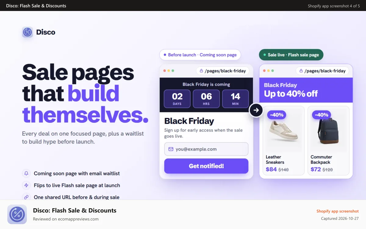 Disco: Flash Sale & Discounts Shopify app screenshot: Drive urgency with countdown timers and banners