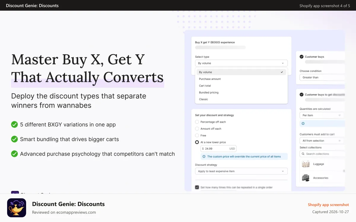 Discount Genie: Discounts Shopify app screenshot: Master Buy X, Get Y That Actually Converts
