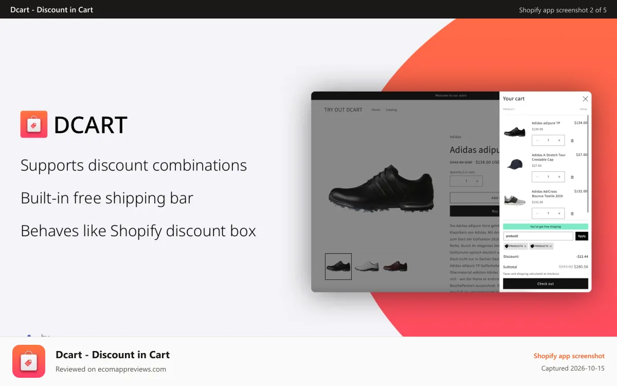 Dcart ‑ Discount in Cart Shopify app screenshot: Fully automatic installation with backups and ability to revert