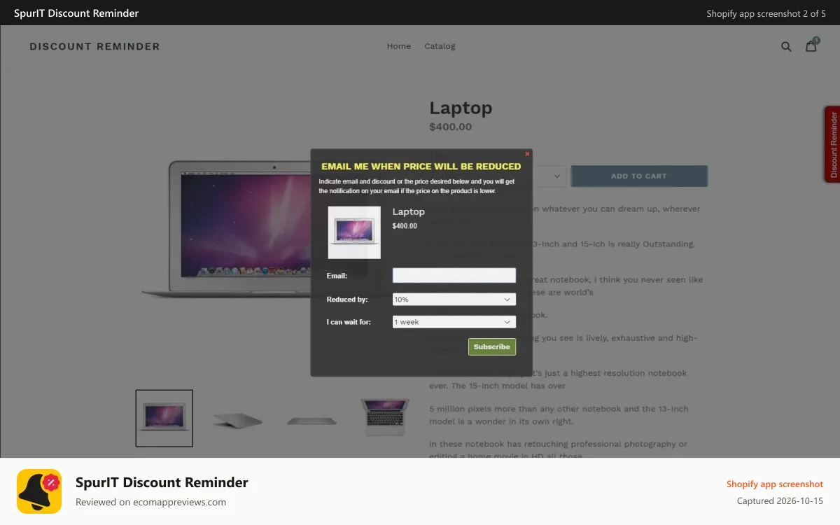 SpurIT Discount Reminder Shopify app screenshot: shopify discount reminder