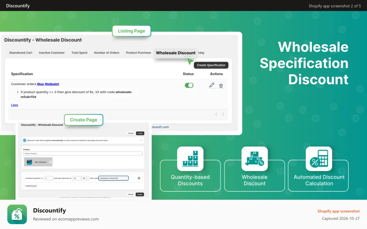 Discountify Shopify app screenshot: Wholesale Specification Discount