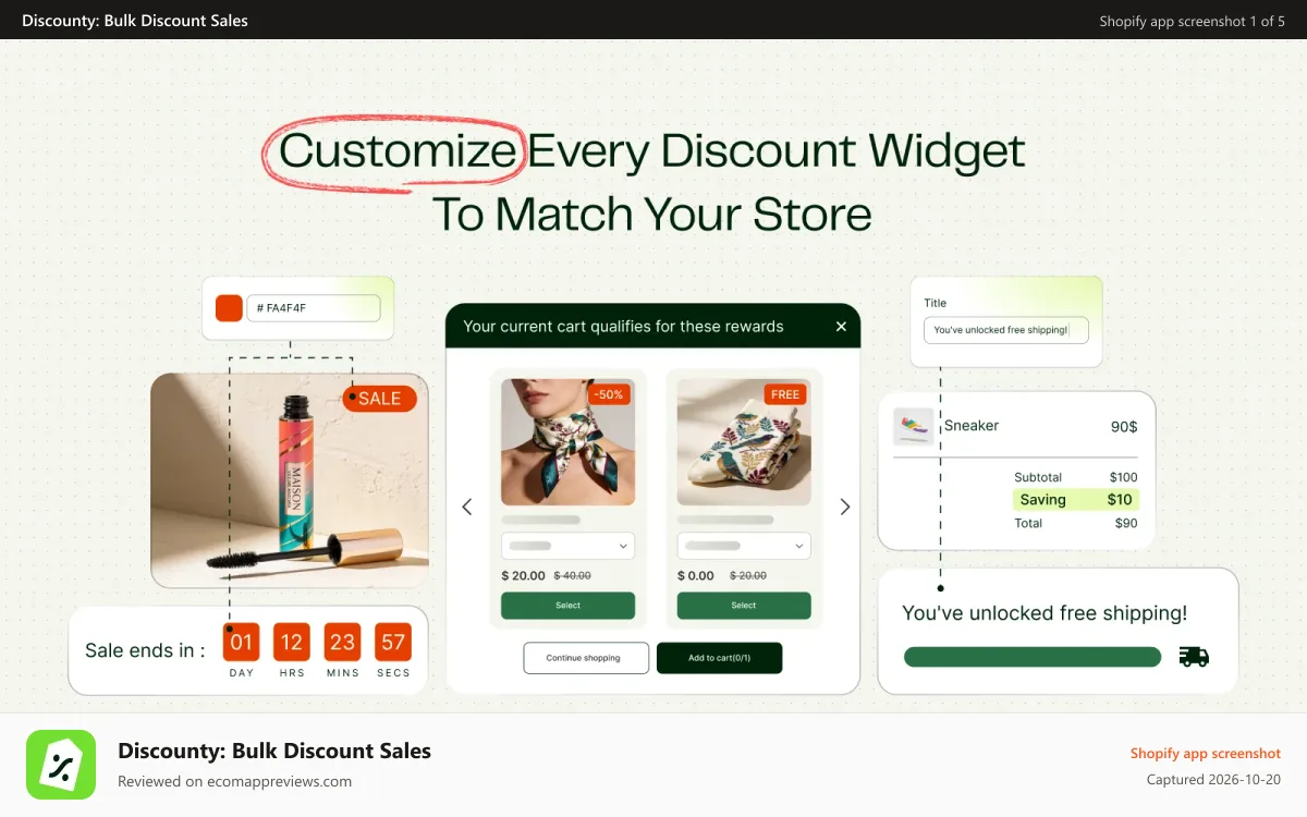 Discounty: Bulk Discount Sales Shopify app screenshot: Choose a widget and customize it for your storefront