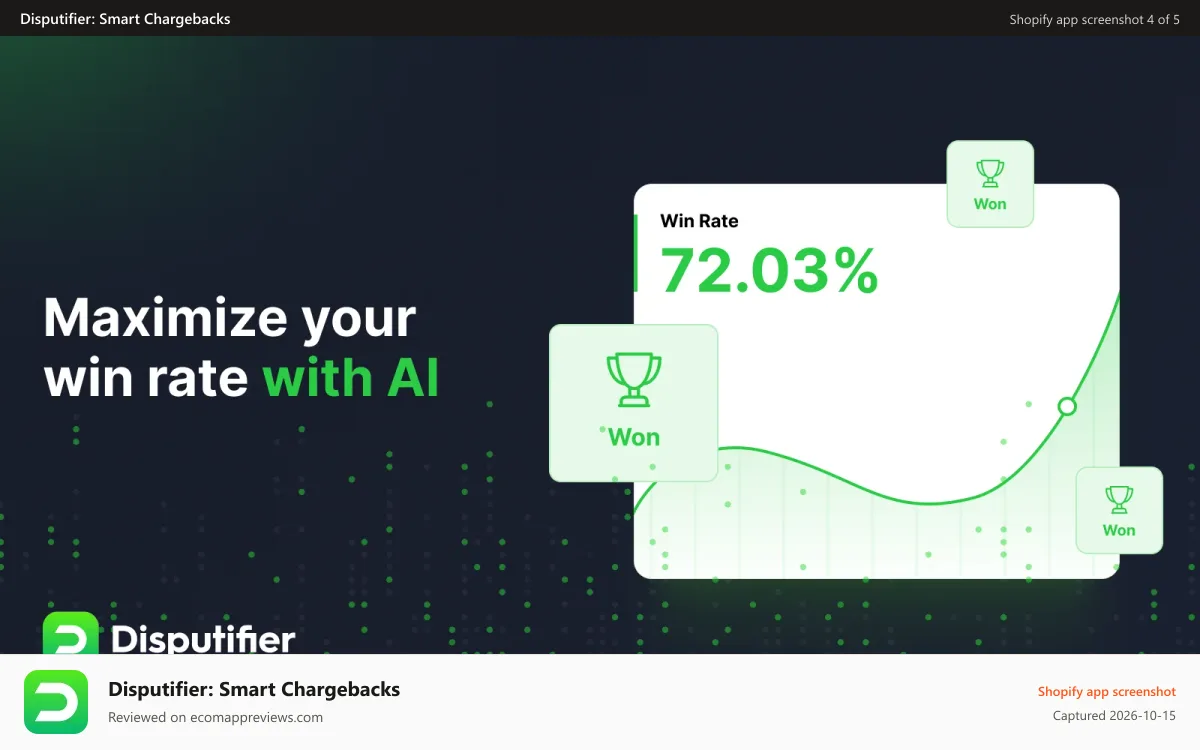 Disputifier: Smart Chargebacks Shopify app screenshot: Increase dispute win rate and chargeback win rate, fraud blocker