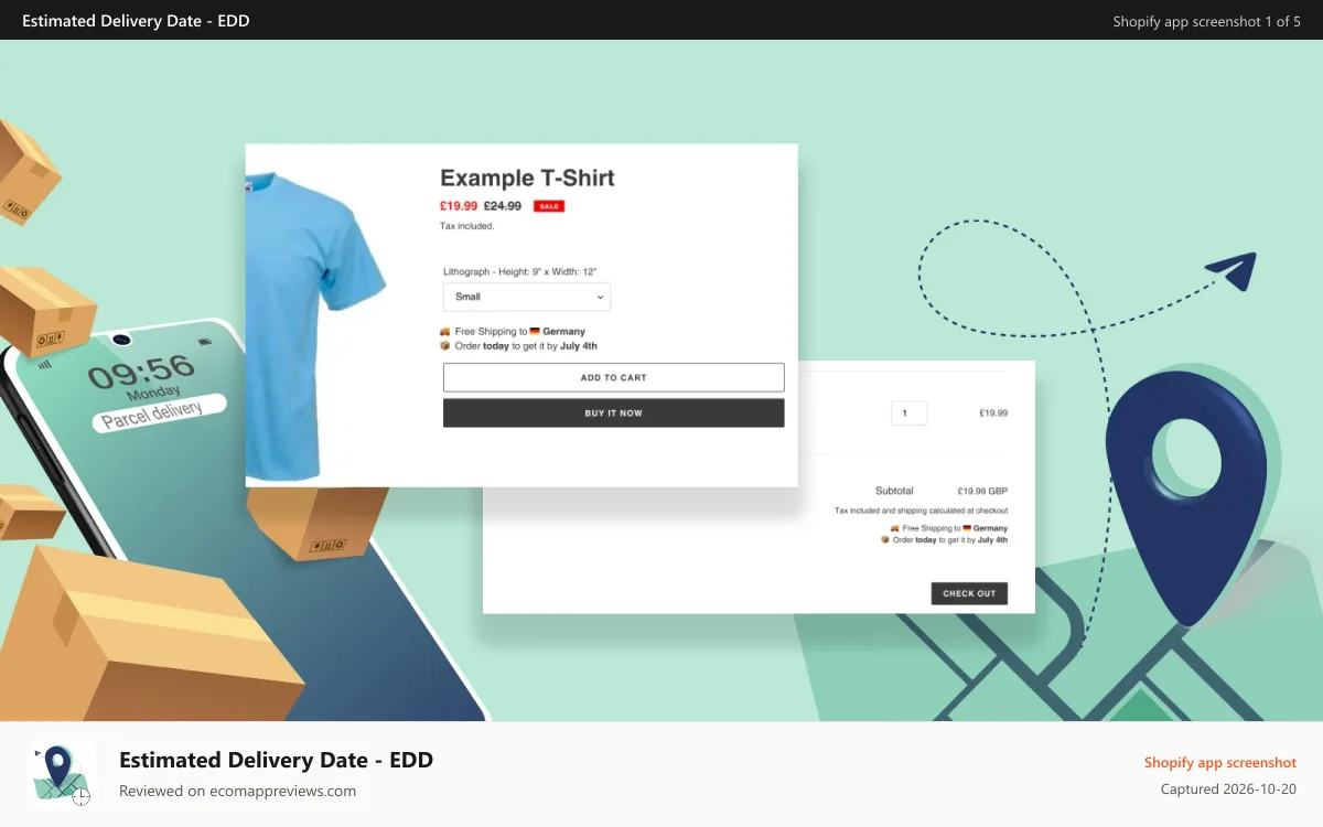 Estimated Delivery Date ‑ EDD Shopify app screenshot: Estimated Delivery Date