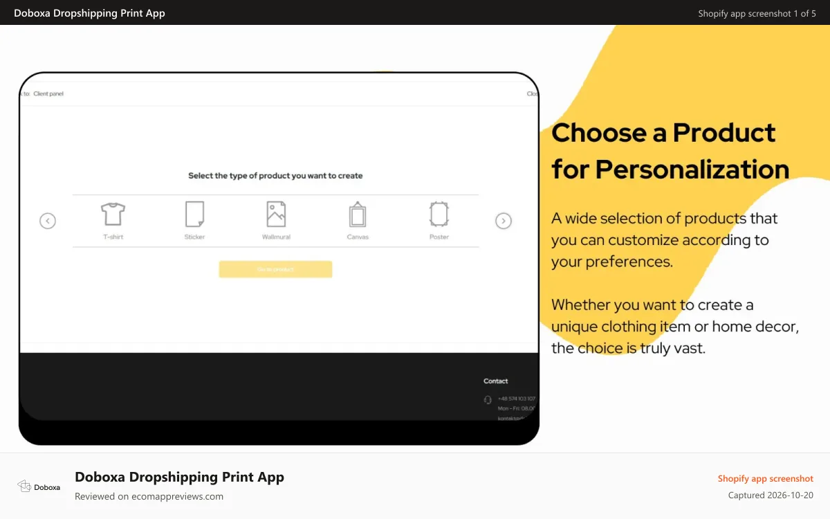 Doboxa Dropshipping Print App Shopify app screenshot: Choose your product type