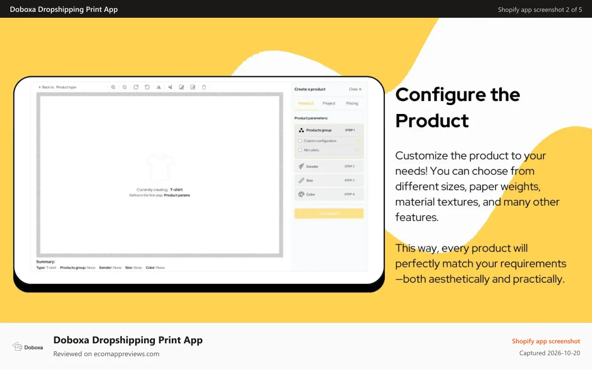 Doboxa Dropshipping Print App Shopify app screenshot: Choose product options