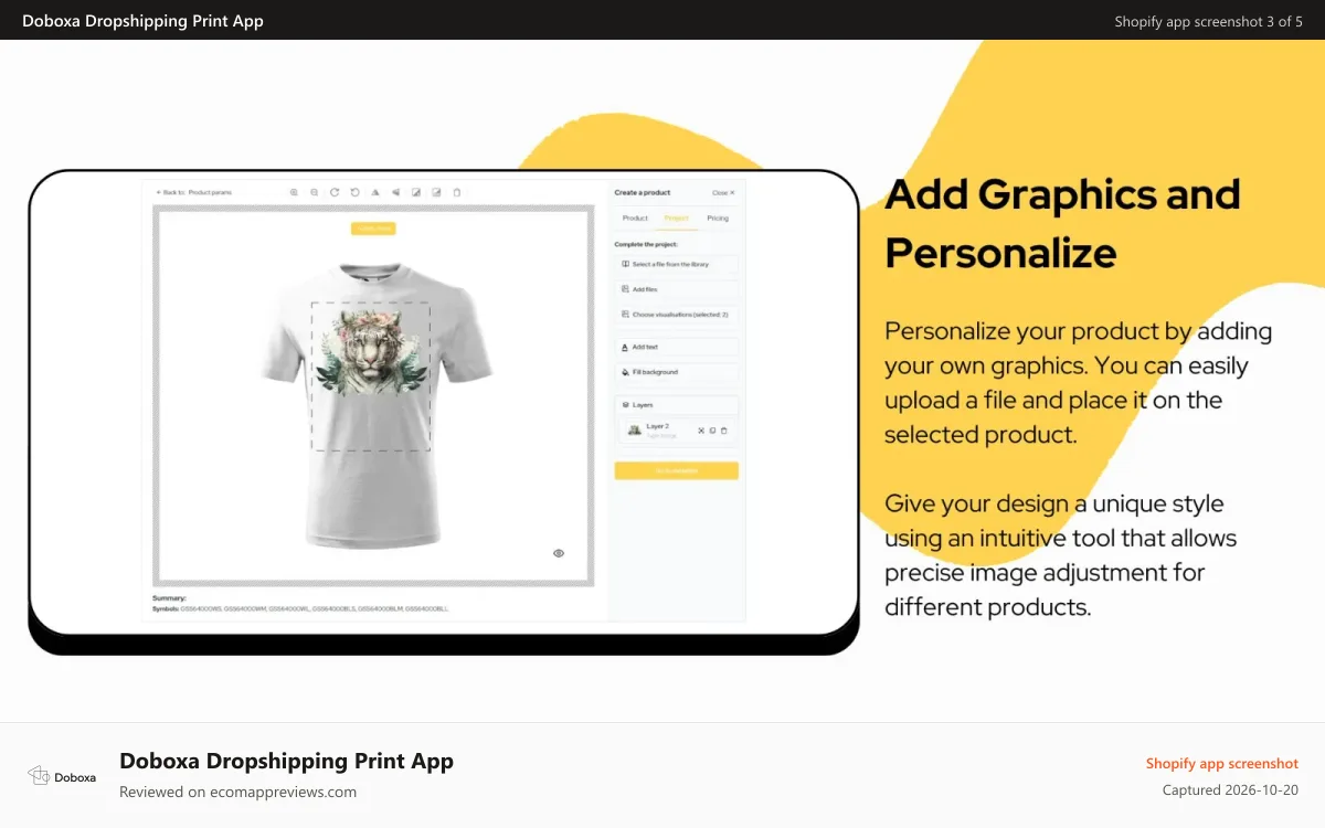 Doboxa Dropshipping Print App Shopify app screenshot: Add graphics and personalize