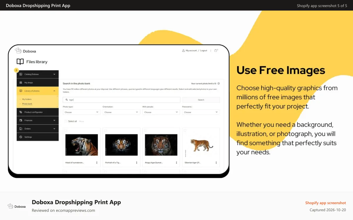 Doboxa Dropshipping Print App Shopify app screenshot: Upload your desings or choose from photo bank