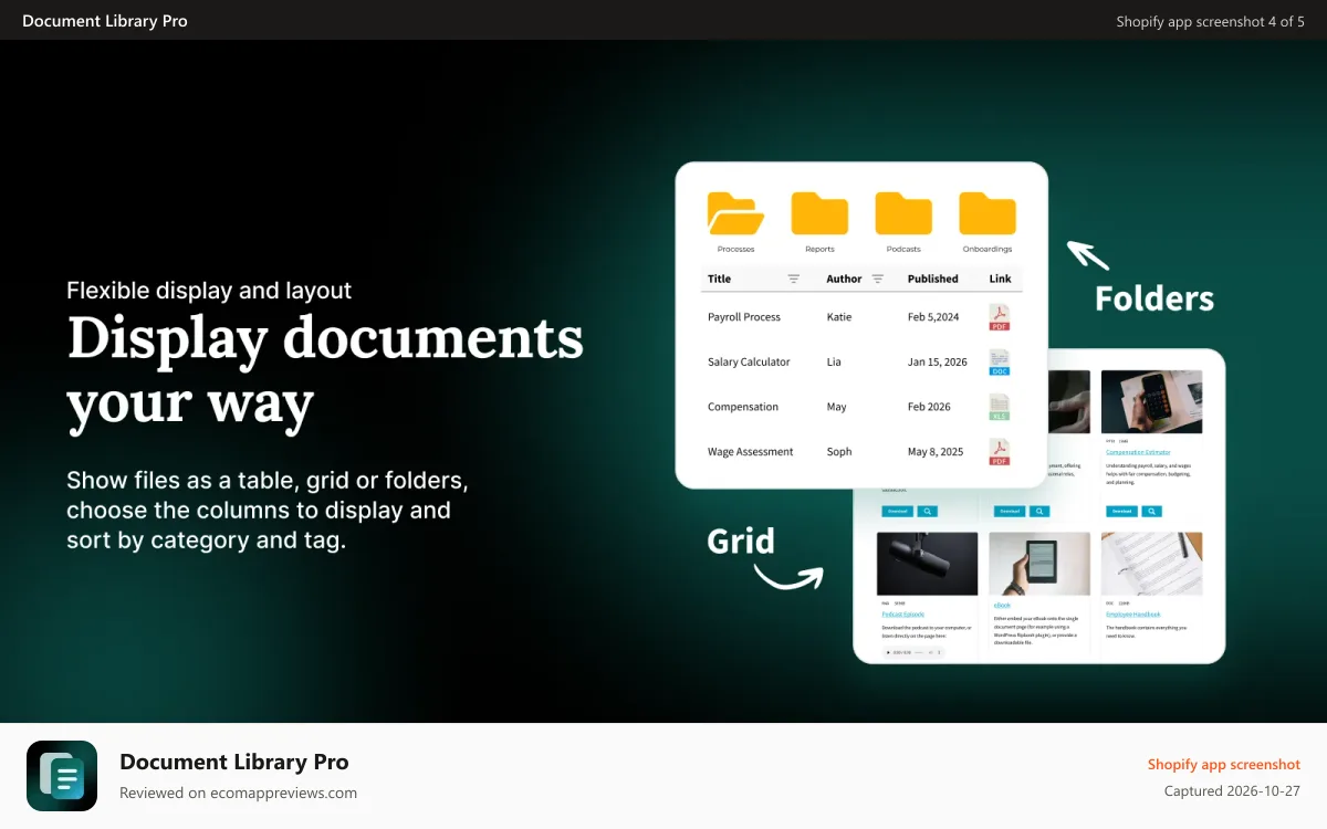 Document Library Pro Shopify app screenshot: Add password protected document libraries to Shopify